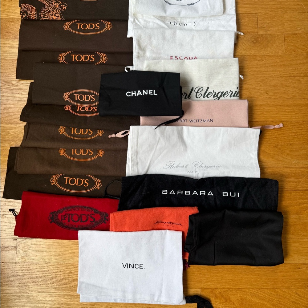 Lot of 20 Designer Dust Bags: Chanel, Prada, Tod’s, etc